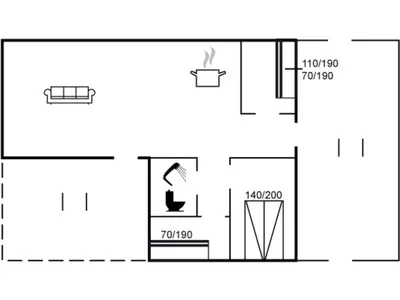 a floor plan of a small bathroom with a toilet at Holiday Home Mira - 375m from the sea by Interhome in Løkken