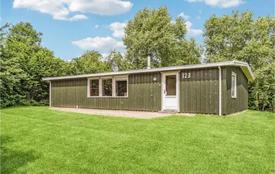 a green house with a green lawn at Holiday Home Illeris Farsø Vi in Farsø