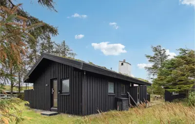 a black house on a hill with trees at Awesome Home In Saltum With Wifi in Saltum