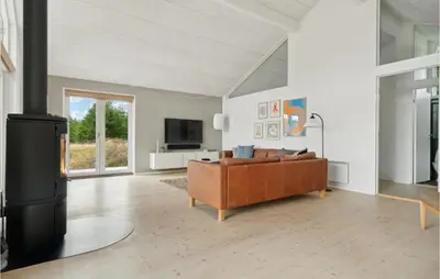 a living room with a couch and a fireplace at Nice Home In Fjerritslev With Wifi in Fjerritslev