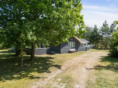 a house with a tree in front of a dirt road at Holiday Home Aneline - 700m from the sea by Interhome in Saltum