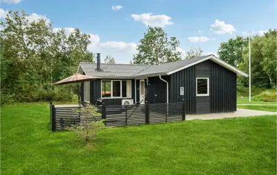 a black tiny house in a field of grass at Nice Home In Thyholm With Wifi in Thyholm