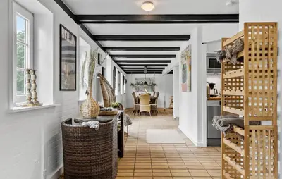 a hallway with white walls and a black ceiling at Stunning Home In Hurup Thy With Wifi in Boddum