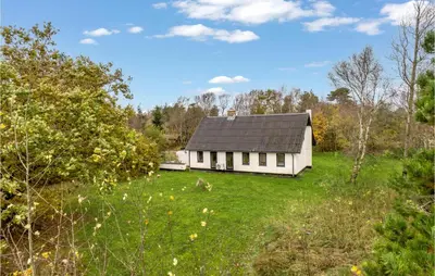 a white house with a black roof in a field at 2 Bedroom Cozy Home In Fjerritslev in Fjerritslev