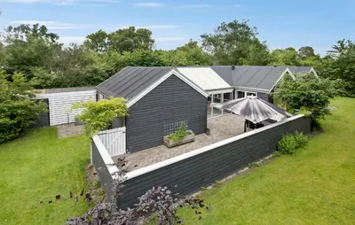 an aerial view of a house with a garden at Amazing Home In Farsø With Sauna in Farsø