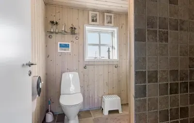 a bathroom with a toilet and a window at 4 Bedroom Beautiful Home In Pandrup in Pandrup