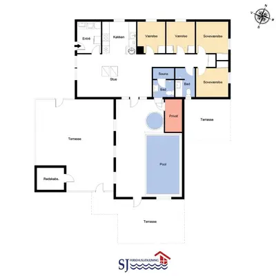 a floor plan of a house at Holiday home with spa and pool by the sea - SJ670 in Harboør