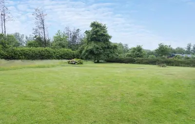 a large grass field with a tree in the middle at Beautiful Home In Spøttrup With Kitchen in Spottrup