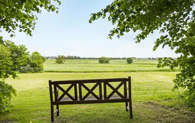 a bench sitting in the middle of a field at Lejl 2 in Brovst