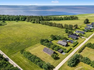 an aerial view of a farm with houses and the ocean at Holiday Home Arlin - 380m to the fjord by Interhome in Vemb
