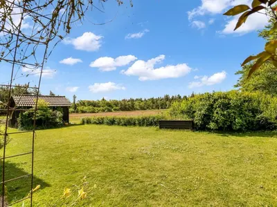 a garden with a bench in the middle of a field at Holiday Home Cillvur - 8km from the sea by Interhome in Thisted