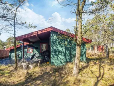 a small green house with a red roof in a field at 4 person holiday home in Thisted-By Traum in Thisted