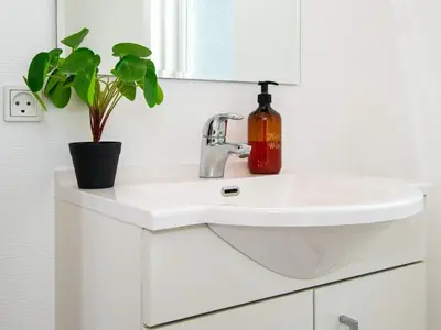 a sink in a bathroom with a plant on it at Luxury Retreat by the Sea - By Traum Ferienwohnungen in Harboør