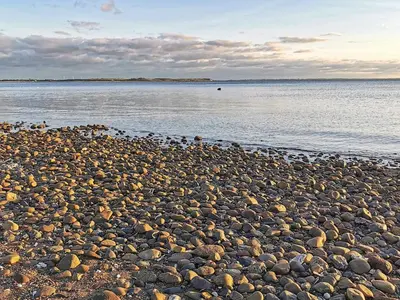 a large group of rocks on a beach near the water at 6 person holiday home in Spøttrup-By Traum in Lihme