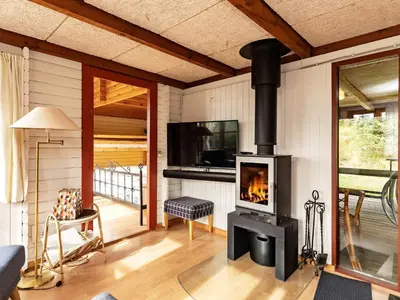 a living room with a fireplace in a house at 6 person holiday home in Spøttrup-By Traum in Lihme