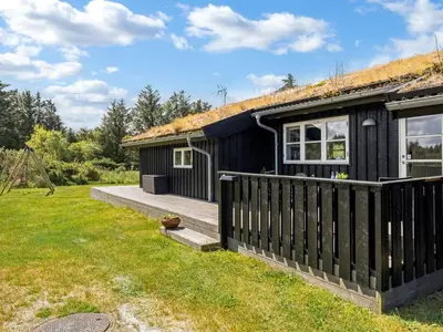 a black house with a grass roof at Holiday Home Ljupco - 950m from the sea by Interhome in Saltum