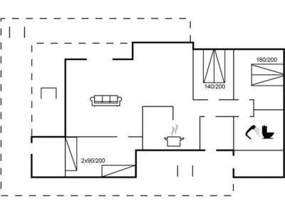 a floor plan of a house with a fireplace at Holiday Home Ljupco - 950m from the sea by Interhome in Saltum
