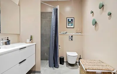 a bathroom with a shower and a toilet and a sink at Amazing Home In Thisted With Wifi in Thisted