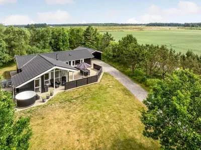 an overhead view of a house with a large yard at Lovely Holiday Home With Wilderness Bath And Space For 8 People in Pandrup