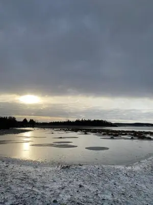 a view of a beach with the sun in the distance at Unique location in Thy in Thisted