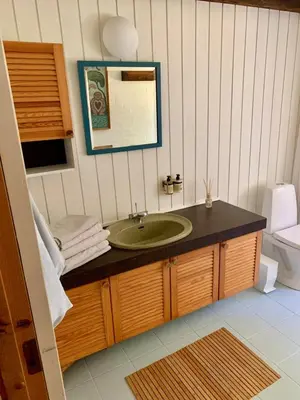 a bathroom with a sink and a toilet at Unique location in Thy in Thisted