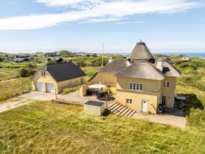 an aerial view of a house with a roof at Holiday Home Amina - 200m from the sea by Interhome in Blokhus