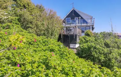 a house on top of a hill with bushes at 2 Bedroom Stunning Home In Øster Assels in Øster Assels