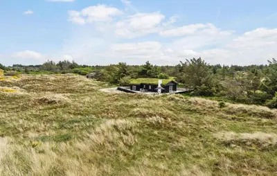 a house with a grass roof on top of a field at 4 Bedroom Cozy Home In Saltum in Saltum