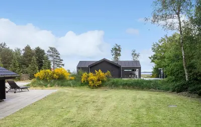 a black house in the middle of a yard at 3 Bedroom Cozy Home In Højslev in Højslev