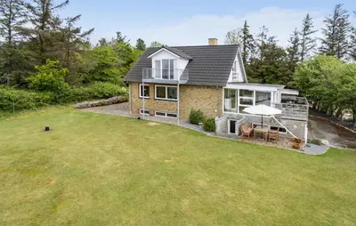 an aerial view of a house with a large yard at Nice Home In Roslev With House Sea View in Roslev