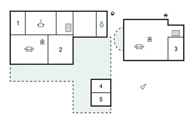 a schematic diagram of a kitchen with four cabinets at 5 Bedroom Awesome Home In Vestervig in Vestervig