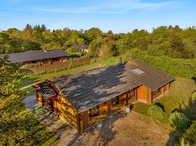 an overhead view of a house with a roof at Well-Maintained Log House With Hot Tub, Sauna And Covered Terrace In Thy