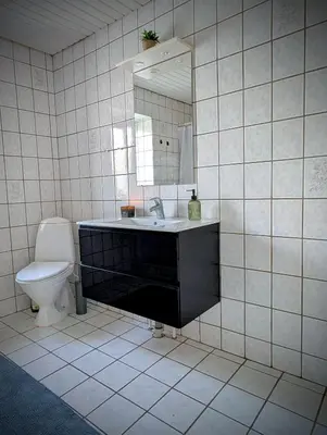 a bathroom with a sink and a toilet at Guldmark in Lemvig