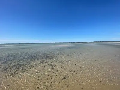 an empty beach with the ocean in the background at Amtoft Vig Kitespot in Vesløs