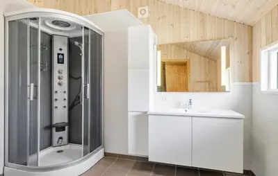 a bathroom with a shower and a sink at 4 Bedroom Stunning Home In Fjerritslev in Fjerritslev