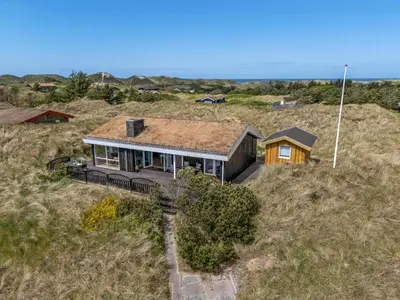 an overhead view of a house in a field at Forårsvangen 2 in Saltum