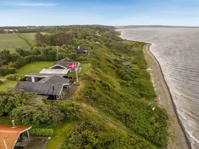an aerial view of a house next to the water at Holiday Home Diderik - 20m to the fjord by Interhome in Roslev
