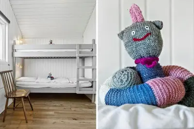 a bedroom with a bunk bed and a crocheted toy at 323-Thisted-Pighvarvej-27 in Thisted