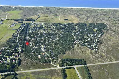 an aerial view of a village with trees and the ocean at 560-Thisted-Klitrosevej-60 in Thisted