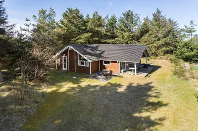 an aerial view of a small cabin in the woods at 876-Thisted-Klemsvej-27 in Thisted