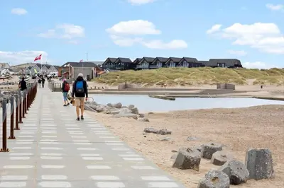 a group of people walking on a boardwalk on the beach at 794-Thisted-Havstokken-26-1 in Thisted