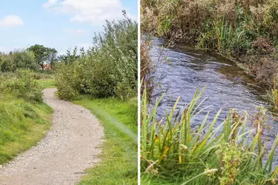 two pictures of a path next to a river at 912-Thisted-Astien-17 in Torsted