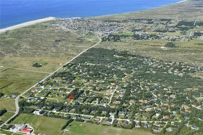 an aerial view of a town with houses and the ocean at 630-Thisted-Kristinesvej-40 in Thisted
