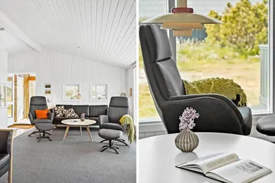 two images of a living room with chairs and a table at 160-Thisted-Bredkaervej-33 in Thisted