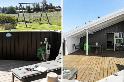 two pictures of a patio and a deck with a table at 868-Thisted-Nordsovej-168 in Thisted