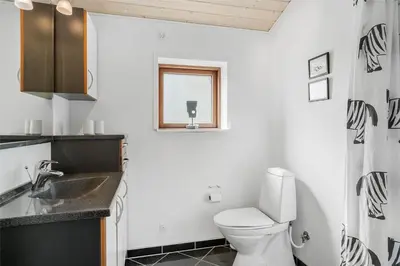 a bathroom with a toilet and a sink and a window at 748-Thisted-Blamunkevej-65 in Thisted