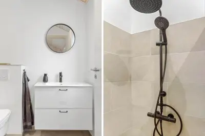 a bathroom with a shower and a sink at 113-Thisted-Muslingevej-13-D in Thisted