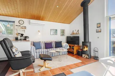 a living room with a couch and a fireplace at 712-Vestervig-Kanalvej-12 in Vestervig