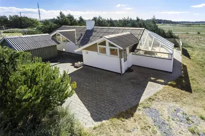 an aerial view of a house with a patio at 807-Thisted-Grarisvej-13 in Thisted