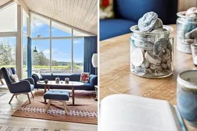 a living room with a glass jar filled with rocks at 916-Thisted-Spanggardsvej-59 in Torsted